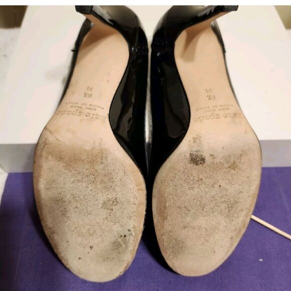 KATE SPADE Kelley Black Patent Leather "Wingtip" Pattern Pumps Sz.6.5 Ret. $328 - Picture 7 of 8